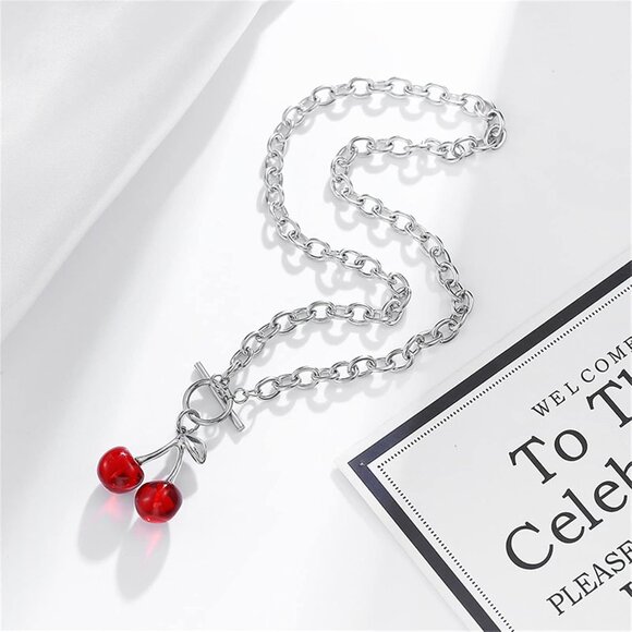 Sweet Cherry Pendant Necklace Set for Women Cute Fruit Earrings Bracelet Creativ - Picture 7 of 8